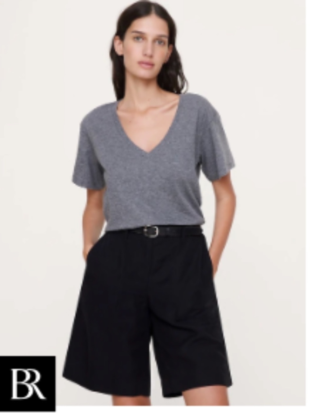 Banana Republic Cotton Slub Boyfriend V-Neck T-Shirt S | Heather Gray